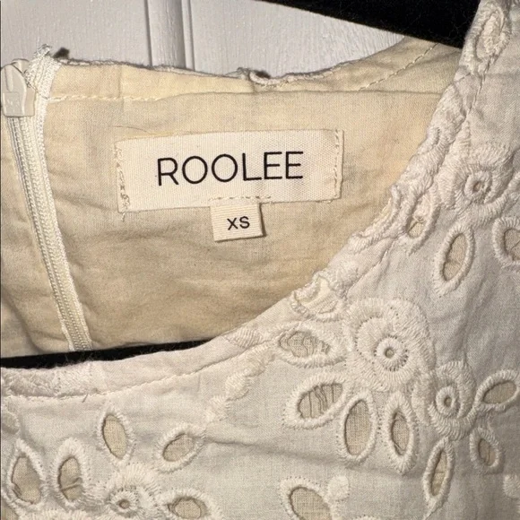roolee cream colored eyelet dress. size xs. zipper. tie around waist. excellent. - Picture 2 of 8